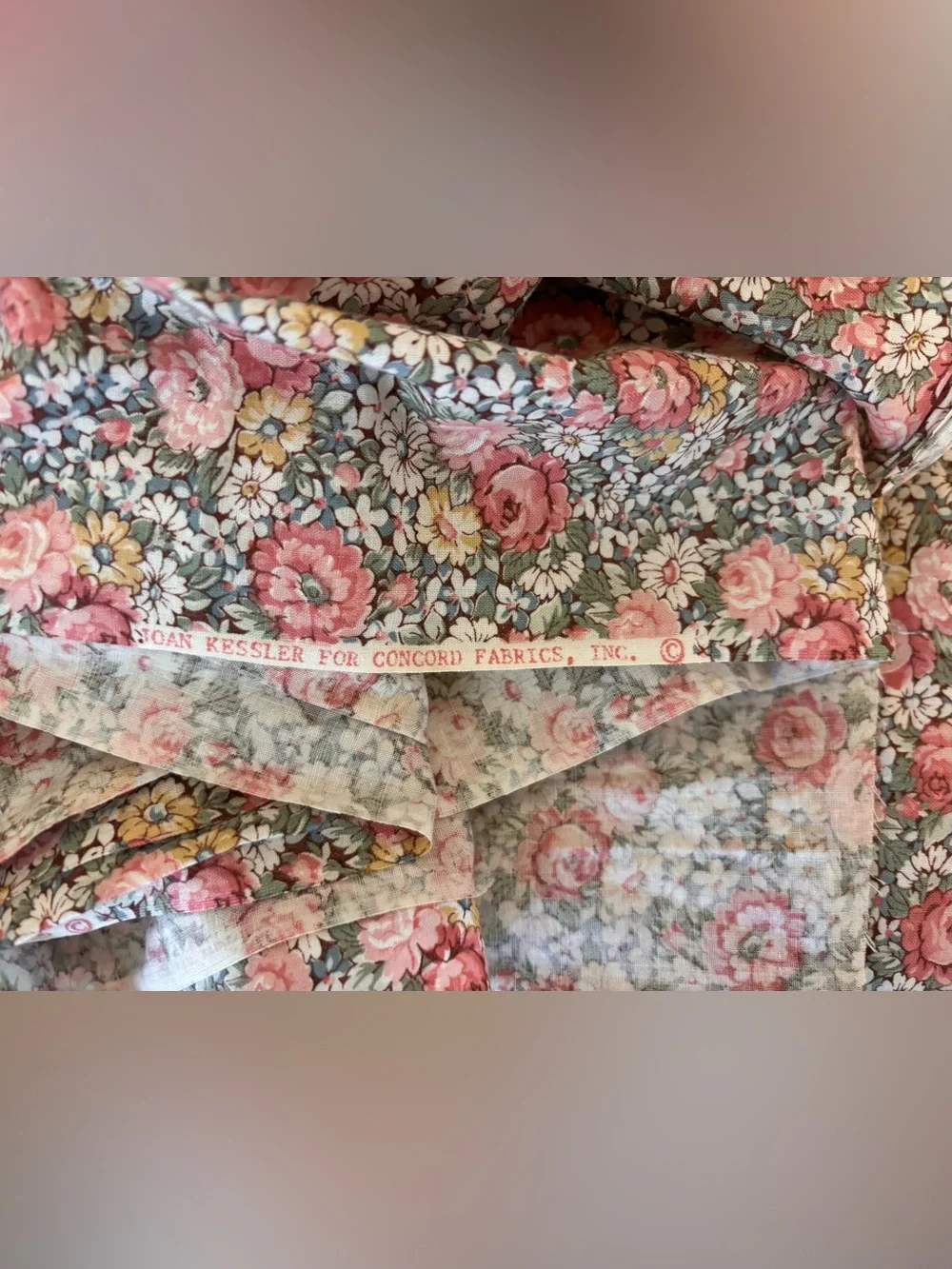 Joan Kessler for Concord Fabrics Pink Floral Vintage fabric 1970s-1990s Cotton